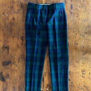 J. Crew Cameron Plaid Green/Navy Cropped Wool Pants